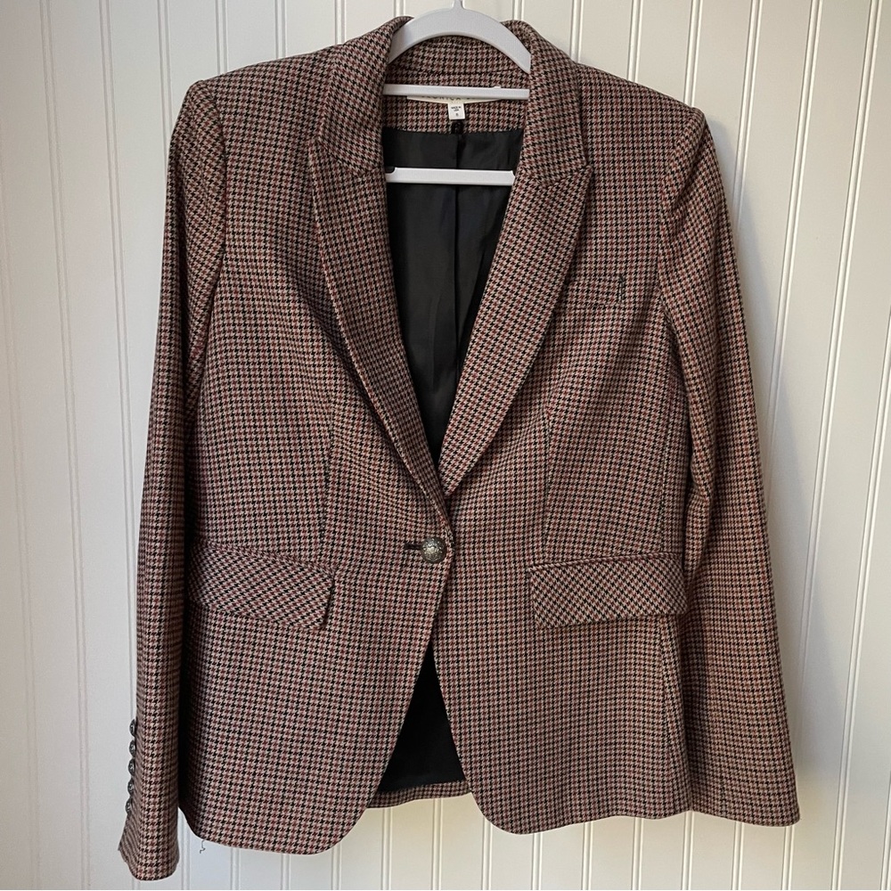 Veronica Beard Cutaway Dickey Jacket Red Multi Houndstooth Size 8